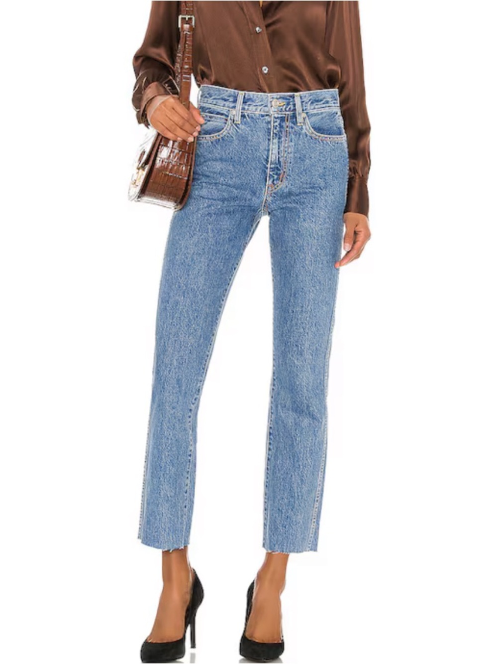 SLVRLAKE Light Blue High-Rise Cropped Straight Jeans NWOT Sz 28